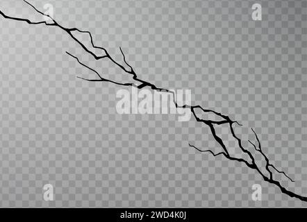 realistic Crack on the wall on transparent background. Stock Vector