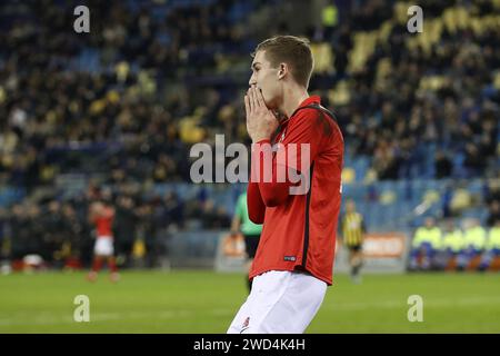 ARNHEM - Wessel Been of AFC Amsterdam is disappointed during the TOTO KNVB Cup match between Vitesse and AFC (am) in the Gelredome on January 18, 2024 in Arnhem, the Netherlands. ANP BART STOUTJESDIJK Stock Photo