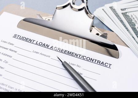 Student Loan Application form on table. Education cost Stock Photo