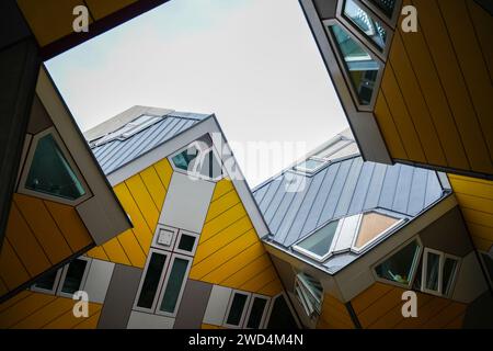 Overblaak 70, 3011 MH Rotterdam, Netherlands - December 26, 2023: View to Cube houses from below. Stock Photo