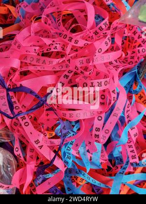 Colored ribbons, souvenir of those who visit Porto Seguro - Bahia, Brazil. Stock Photo