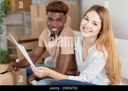 close up of excited couple in new house together Stock Photo