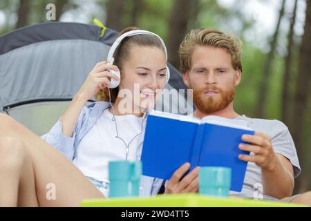 a couple enjoying camping holiday Stock Photo