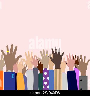 Group of multi ethnic people raising hands in agreement, Community or togetherness concept Stock Vector