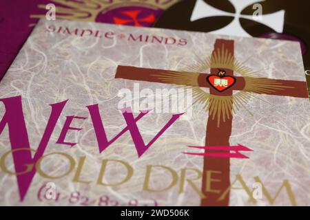 Viersen, Germany - January 9. 2023: Closeup of Simple Minds rock band album cover New Gold Dream from 1982 Stock Photo