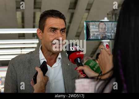 Italian Army General Roberto Vannacci speaks to the press during the presentation of the second edition of his controversial book 'Il mondo al contrario'. Stock Photo