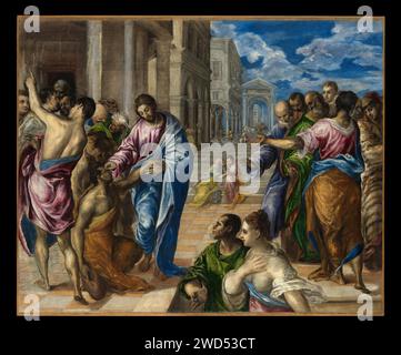 Christ Healing the Blind. El Greco (Domenikos Theotokopoulos). ca. 1570 Stock Photo