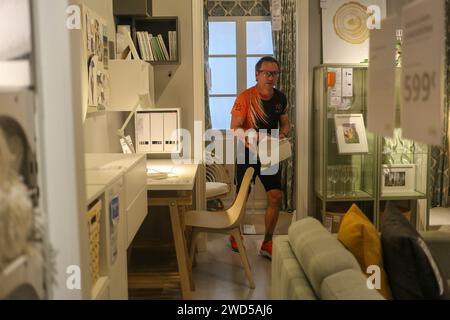 Paredes, Spain. 13th Jan, 2024. Paredes, Spain, January 13th, 2024: A participant passing by an Ikea room during the Ikea Orientation Race, on January 13, 2024, in Paredes, Asturias. Credit: Alberto Brevers/Alamy Live News. (Photo by Alberto Brevers/Pacific Press/Sipa USA) Credit: Sipa USA/Alamy Live News Stock Photo
