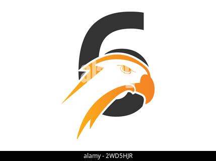 Letter 6 Eagle head Logo Design Vector Template. Modern logo design for company identity. Stock Vector
