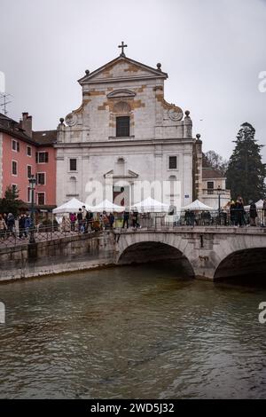 Annecy, France - January 29, 2022: The Church of Saint-Francois, known as the Church of the Italians, is a Catholic church in Annecy in Haute-Savoie, Stock Photo