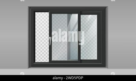 realistic vector icon illustration. Black sliding window frame in the wall. Stock Vector