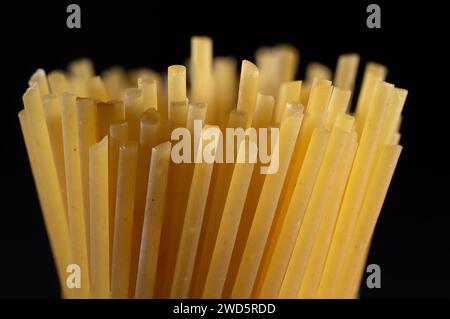 set of cooking spaghetti pasta part on black background. Stock Photo