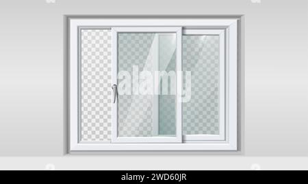 realistic vector icon illustration. White frame plastic frame sliding window in the wall. Stock Vector