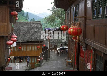 龙胜镇 (龙胜县) 中國 Longsheng, Dazhai Longji Ping'an Zhuang, China; restaurant in chinese village; Restaurant im chinesischen Dorf Stock Photo