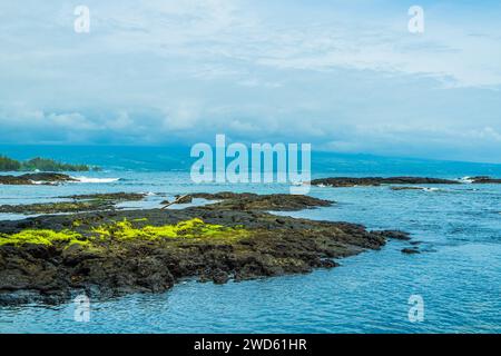 Lava shoreline in Keaukaha Beach Park, Hilo Stock Photo