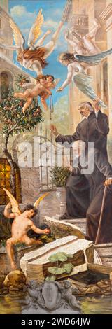 ROME, ITALY - AUGUST 28, 2021: The painting of scenes from life of St. Andrea Avellino in church Basilica di Sant Andrea della Valle by Sergio Favotto Stock Photo