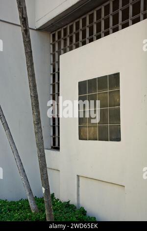 Glass bricks in wall of Art Deco style municipal parking garage on collins avenue, Miami Beach Stock Photo
