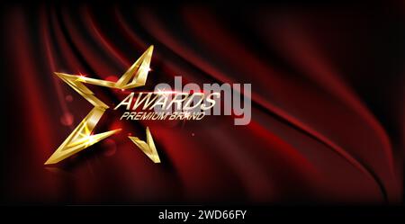 Award ceremony background with 3d gold star element and glitter light effect decoration. Stock Vector