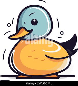 Cute duck cartoon. Vector illustration. Isolated on white background. Stock Vector
