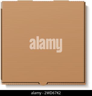 realistic vector icon illustration. Cardboard pizza box top view. Stock Vector
