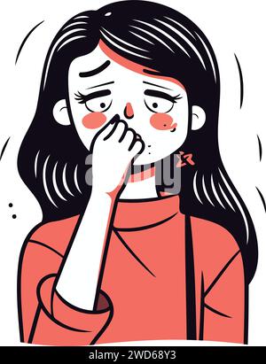 Illustration of a girl who is sick. sneezing. Stock Vector