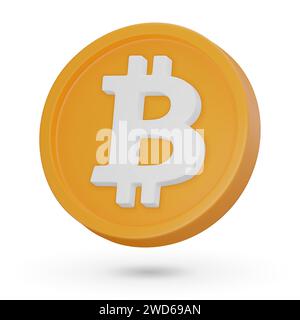 3D coin. Cryptocurrency symbol Bitcoin BTC. 3D Vector icon. Illustration isolated on a white background. Stock Vector