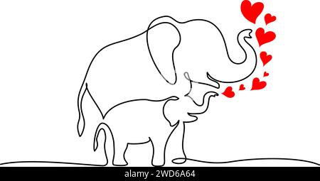 Elephant mother with baby cub. Family love. Mothers day concept. Stock Vector