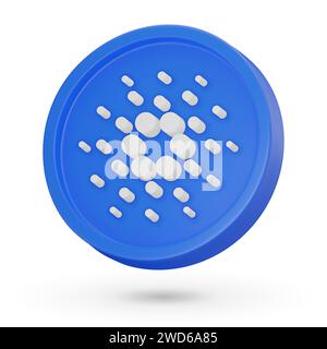 3D coin. Cryptocurrency symbol Cardano ADA. 3D Vector icon. Illustration isolated on a white background. Stock Vector