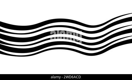 Abstract black and white perspective line stripes with 3-dimensional effects isolated on a white background. Stock Vector