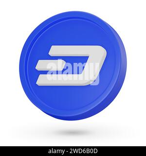 3D coin. Cryptocurrency symbol Dash. 3D Vector icon. Illustration isolated on a white background. Stock Vector