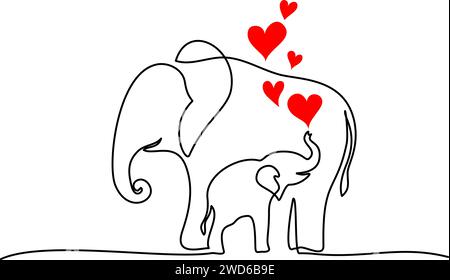 Elephant mother with baby cub. Family love. Mothers day concept. Stock Vector