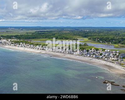 North Beach aerial view on Ocean Boulevard with Meadow Pond in Town of Hampton, New Hampshire NH, USA. Stock Photo