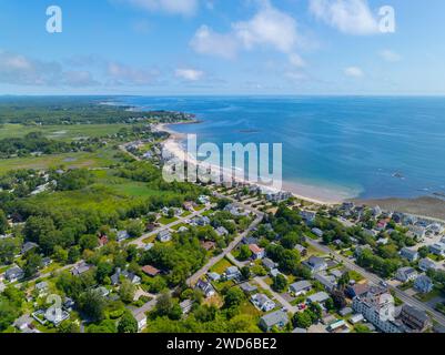 North Hampton Beach aerial view including historic waterfront buildings on Ocean Boulevard in Town of Hampton, New Hampshire NH, USA. Stock Photo