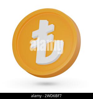 3D coin. Turkish lira. Currency symbol, 3D icon. Vector sign isolated on a white background. Stock Vector