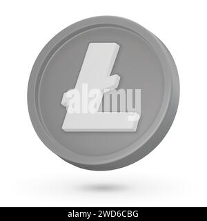 3D coin. Cryptocurrency symbol Litecoin LTC. 3D Vector icon. Illustration isolated on a white background. Stock Vector