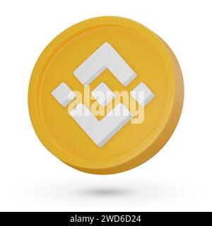 3D coin. Cryptocurrency symbol Binance coin BNB. 3D Vector icon. Illustration isolated on a white background. Stock Vector