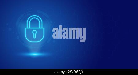 Futuristic blue shield ethics and Security abstract technology background. Artificial intelligence digital transformation and Business quantum interne Stock Photo