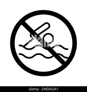 Vector black line icon swimming is prohibited isolated on white background Stock Vector