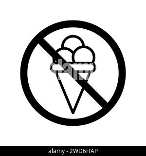 Vector black line icon forbidden to eat sweets isolated on white background Stock Vector