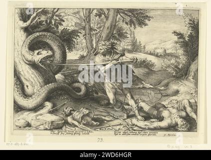 Cadmus kills the dragon, 1615 print Cadmus, the founder of Thebe, kills ...