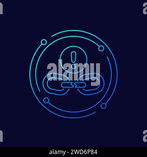 Broken chain link icon, linear design Stock Vector