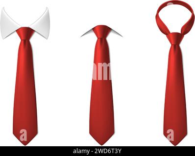 realistic vector icon illustration set. Red neck ties with and without white collar. Isolated on white. Stock Vector