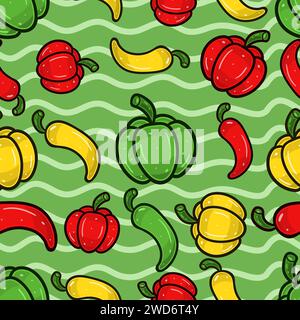 Paprika Seamless Pattern in Cartoon Style. Perfect For Background, Backdrop, Wallpaper and Cover Packaging. Vector Illustration. Stock Vector