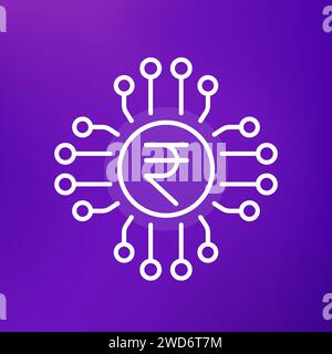 digital rupee icon, linear design Stock Vector
