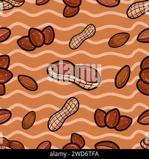 Nutty Seamless Pattern in Cartoon Style. Perfect For Background, Backdrop, Wallpaper and Cover Packaging. Vector Illustration. Stock Vector