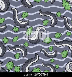Skunk Tail Seamless Pattern in Cartoon Style. Perfect For Background, Backdrop, Wallpaper and Cover Packaging. Vector Illustration. Stock Vector