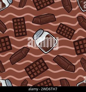 Chocolate Seamless Pattern in Cartoon Style. Perfect For Background, Backdrop, Wallpaper and Cover Packaging. Vector Illustration. Stock Vector