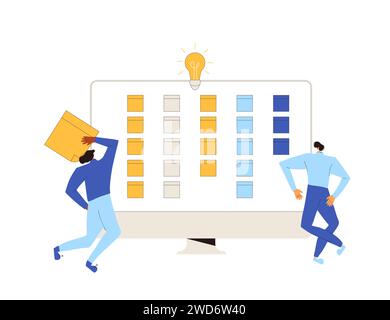 Teamwork. People working with stickers together.  Vector illustration. Stock Vector