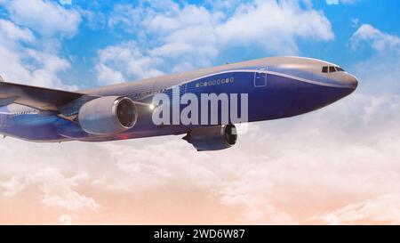 Airplane in the Sky with clouds Stock Photo