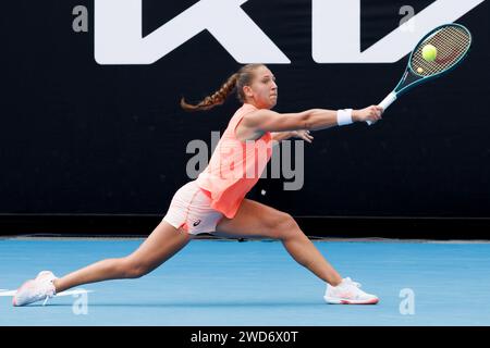 Melbourne, Australia. 19th Jan, 2024. DIANE PARRY of France in action against MIRRA ANDREEVA of the Russian Federation on Court 3 in a Women's Singles 3rd round match on day 6 of the 2024 Australian Open in Melbourne, Australia. Sydney Low/Cal Sport Media/Alamy Live News Stock Photo